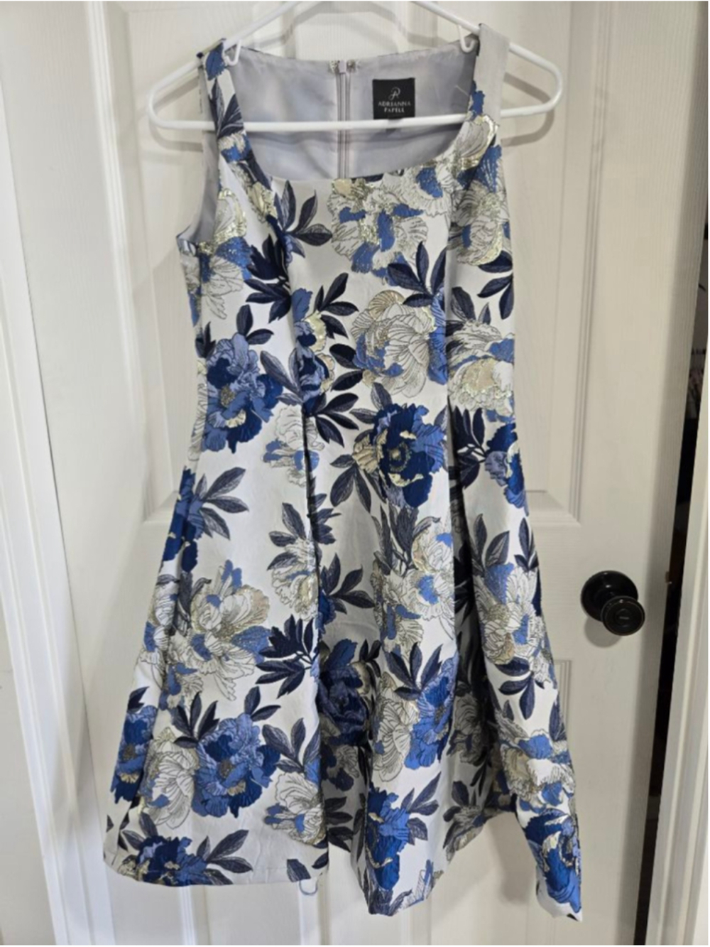 Women's Adrianna Papell Floral Fit & Flare Dress Size 4 White Blue